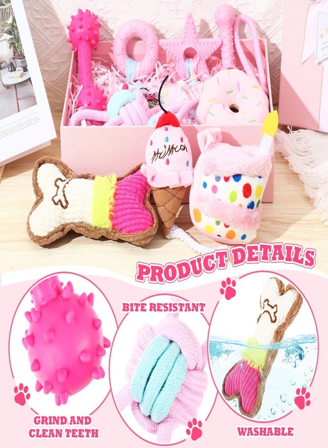 RoundFunny 11 Pcs Dog Birthday Toy Gift for Dog Birthday Cake Puppy Girl Boy Squeak Toys Interactive Puppy Gift with Box for Small Medium Size(Classic,Pink) - Image 3